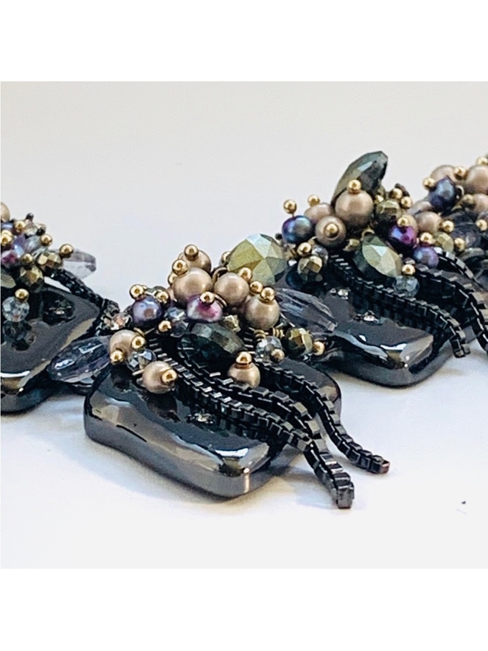 ALEXIS BITTAR • Rare Vanitas Peacock Pearl Gemstone Cluster Crystal Necklace